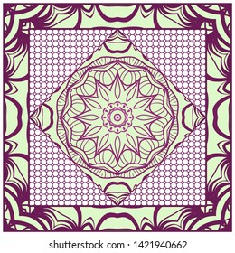 Design With Abstract Hand Drawn Geometric Pattern With Decorative Element. Vector Illustration. Template Design For Card, Shawl, Bandanna, Fashion Print.