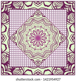 Design With Abstract Hand Drawn Geometric Pattern With Decorative Element. Vector Illustration. Template Design For Card, Shawl, Bandanna, Fashion Print.