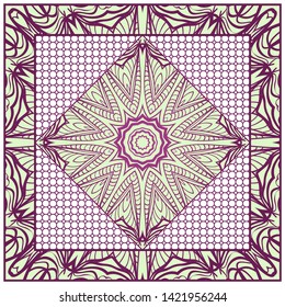Design With Abstract Hand Drawn Geometric Pattern With Decorative Element. Vector Illustration. Template Design For Card, Shawl, Bandanna, Fashion Print.