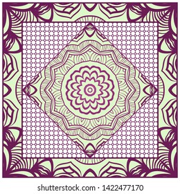 Design With Abstract Hand Drawn Geometric Pattern With Decorative Element. Vector Illustration. Template Design For Card, Shawl, Bandanna, Fashion Print.
