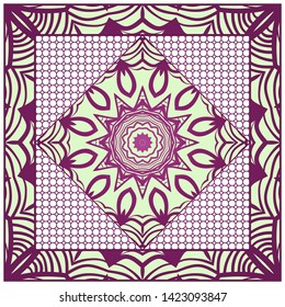 Design With Abstract Hand Drawn Geometric Pattern With Decorative Element. Vector Illustration. Template Design For Card, Shawl, Bandanna, Fashion Print.