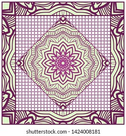 Design With Abstract Hand Drawn Geometric Pattern With Decorative Element. Vector Illustration. Template Design For Card, Shawl, Bandanna, Fashion Print.
