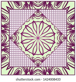 Design With Abstract Hand Drawn Geometric Pattern With Decorative Element. Vector Illustration. Template Design For Card, Shawl, Bandanna, Fashion Print.