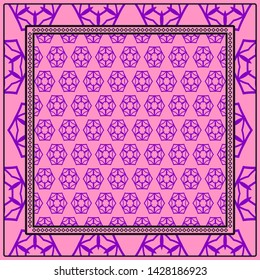 Design With Abstract Hand Drawn Geometric Pattern With Decorative Element. Vector Illustration. Template Design For Card, Shawl, Bandanna, Fashion Print