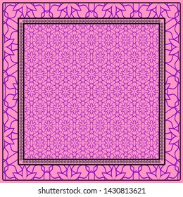 Design With Abstract Hand Drawn Geometric Pattern With Decorative Element. Vector Illustration. Template Design For Card, Shawl, Bandanna, Fashion Print