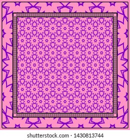 Design With Abstract Hand Drawn Geometric Pattern With Decorative Element. Vector Illustration. Template Design For Card, Shawl, Bandanna, Fashion Print