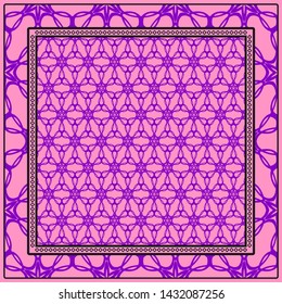 Design With Abstract Hand Drawn Geometric Pattern With Decorative Element. Vector Illustration. Template Design For Card, Shawl, Bandanna, Fashion Print