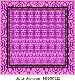 Design With Abstract Hand Drawn Geometric Pattern With Decorative Element. Vector Illustration. Template Design For Card, Shawl, Bandanna, Fashion Print