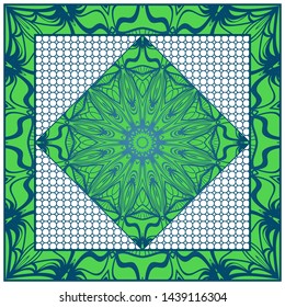 Design With Abstract Hand Drawn Geometric Pattern With Decorative Element. Vector Illustration. Template Design For Card, Shawl, Bandanna, Fashion Print.