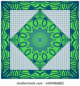 Design With Abstract Hand Drawn Geometric Pattern With Decorative Element. Vector Illustration. Template Design For Card, Shawl, Bandanna, Fashion Print.