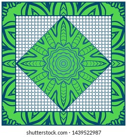 Design With Abstract Hand Drawn Geometric Pattern With Decorative Element. Vector Illustration. Template Design For Card, Shawl, Bandanna, Fashion Print.