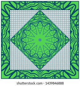 Design With Abstract Hand Drawn Geometric Pattern With Decorative Element. Vector Illustration. Template Design For Card, Shawl, Bandanna, Fashion Print.