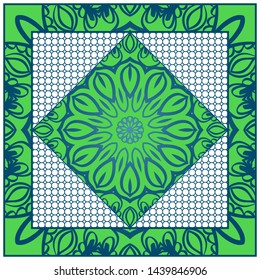 Design With Abstract Hand Drawn Geometric Pattern With Decorative Element. Vector Illustration. Template Design For Card, Shawl, Bandanna, Fashion Print.