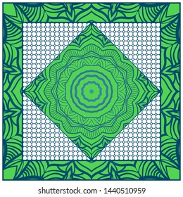 Design With Abstract Hand Drawn Geometric Pattern With Decorative Element. Vector Illustration. Template Design For Card, Shawl, Bandanna, Fashion Print.
