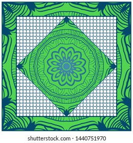 Design With Abstract Hand Drawn Geometric Pattern With Decorative Element. Vector Illustration. Template Design For Card, Shawl, Bandanna, Fashion Print.