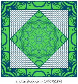 Design With Abstract Hand Drawn Geometric Pattern With Decorative Element. Vector Illustration. Template Design For Card, Shawl, Bandanna, Fashion Print.