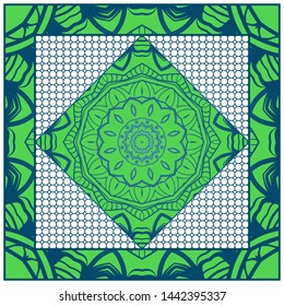 Design With Abstract Hand Drawn Geometric Pattern With Decorative Element. Vector Illustration. Template Design For Card, Shawl, Bandanna, Fashion Print.