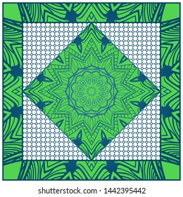 Design With Abstract Hand Drawn Geometric Pattern With Decorative Element. Vector Illustration. Template Design For Card, Shawl, Bandanna, Fashion Print.