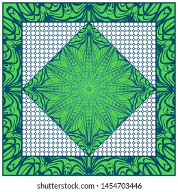 Design With Abstract Hand Drawn Geometric Pattern With Decorative Element. Vector Illustration. Template Design For Card, Shawl, Bandanna, Fashion Print.
