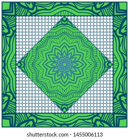 Design With Abstract Hand Drawn Geometric Pattern With Decorative Element. Vector Illustration. Template Design For Card, Shawl, Bandanna, Fashion Print.