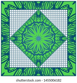 Design With Abstract Hand Drawn Geometric Pattern With Decorative Element. Vector Illustration. Template Design For Card, Shawl, Bandanna, Fashion Print.