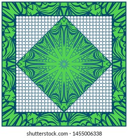 Design With Abstract Hand Drawn Geometric Pattern With Decorative Element. Vector Illustration. Template Design For Card, Shawl, Bandanna, Fashion Print.