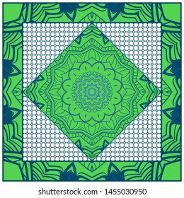 Design With Abstract Hand Drawn Geometric Pattern With Decorative Element. Vector Illustration. Template Design For Card, Shawl, Bandanna, Fashion Print.
