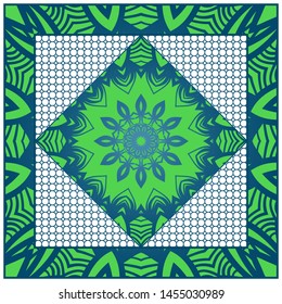 Design With Abstract Hand Drawn Geometric Pattern With Decorative Element. Vector Illustration. Template Design For Card, Shawl, Bandanna, Fashion Print.