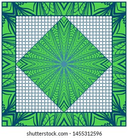 Design With Abstract Hand Drawn Geometric Pattern With Decorative Element. Vector Illustration. Template Design For Card, Shawl, Bandanna, Fashion Print.
