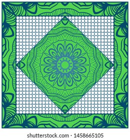 Design With Abstract Hand Drawn Geometric Pattern With Decorative Element. Vector Illustration. Template Design For Card, Shawl, Bandanna, Fashion Print.
