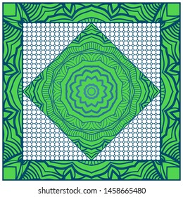 Design With Abstract Hand Drawn Geometric Pattern With Decorative Element. Vector Illustration. Template Design For Card, Shawl, Bandanna, Fashion Print.