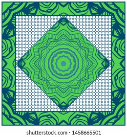 Design With Abstract Hand Drawn Geometric Pattern With Decorative Element. Vector Illustration. Template Design For Card, Shawl, Bandanna, Fashion Print.