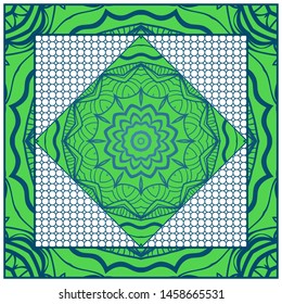 Design With Abstract Hand Drawn Geometric Pattern With Decorative Element. Vector Illustration. Template Design For Card, Shawl, Bandanna, Fashion Print.