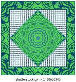 Design With Abstract Hand Drawn Geometric Pattern With Decorative Element. Vector Illustration. Template Design For Card, Shawl, Bandanna, Fashion Print.