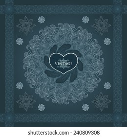 Design with abstract hand drawn waves pattern with decorative element. Template design for card or shawl. 