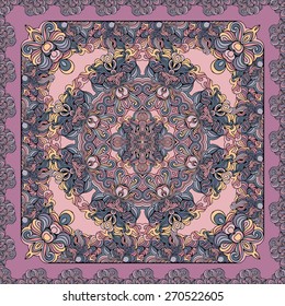 Design with abstract hand drawn waves pattern with decorative element. Template design for card or shawl. 