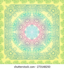 Design with abstract hand drawn waves pattern with decorative element. Template design for card or shawl. 