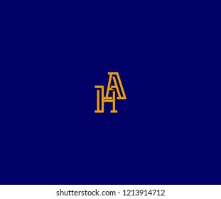 Design Abstract Initial Letter AH Linked Linear Golden Shape Logotype