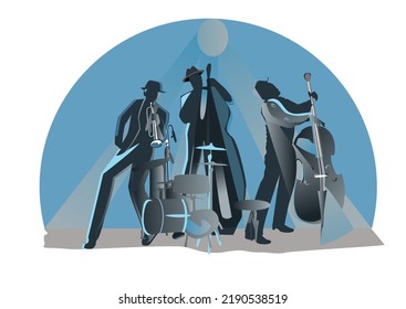 Design with an abstract jazz saxophonist decorated with notes and patterns, musicians for musical poster.  Hand drawn vector illustration.