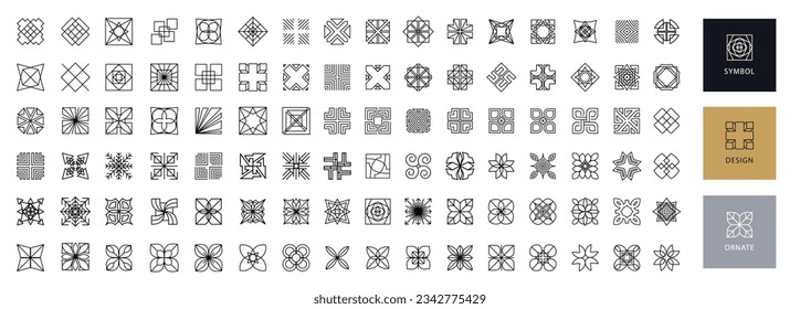 Design of abstract logo and geometric icons of square shape in linear style. Collection of Vector illustration