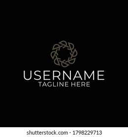 Design an abstract mandala logo with a beige minimalist style on a black background.