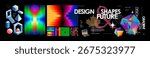 Design. Abstract modern neon gradient objects. Vector illustration of bright multicolored gradients, crystal, 3d geometric shapes, isometric, typography for poster, cover or banner