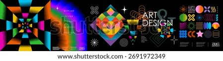 Design. Abstract modern objects.Futuristic art with neon gradients, geometric shapes, and vibrant 3D effects on a background for poster, digital art, branding and modern creative project