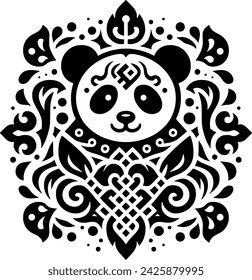 design with abstract patterns and a combination of panda animals