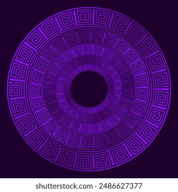Design with abstract purple ancient pattern. Circle frame. Templates for printing postcards, invitations, floral petal stack, pattern geometric tribal lace motif black white. Circular ornament