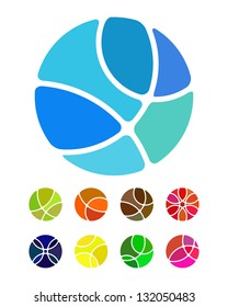 Design abstract round logo element. Crushing round pattern. Colorful ball icons set.