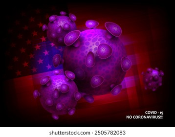 Design with abstract silhouette elements of coronavirus and flag of America. Symptom of coronavirus COVID-2019.