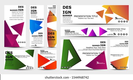 Design abstract triangle banner of different standard sizes.
Collection of design banner template. 