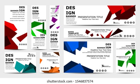 Design abstract triangle banner of different standard sizes.
Collection of design banner template. 