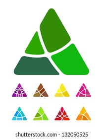 Design abstraktes Dreieck-Logo-Element. Brechen des Dreiecksmusters. Farbige Dreieck-Symbole gesetzt.